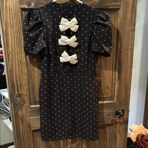 Charming Black Polka Dot Dress with Bows